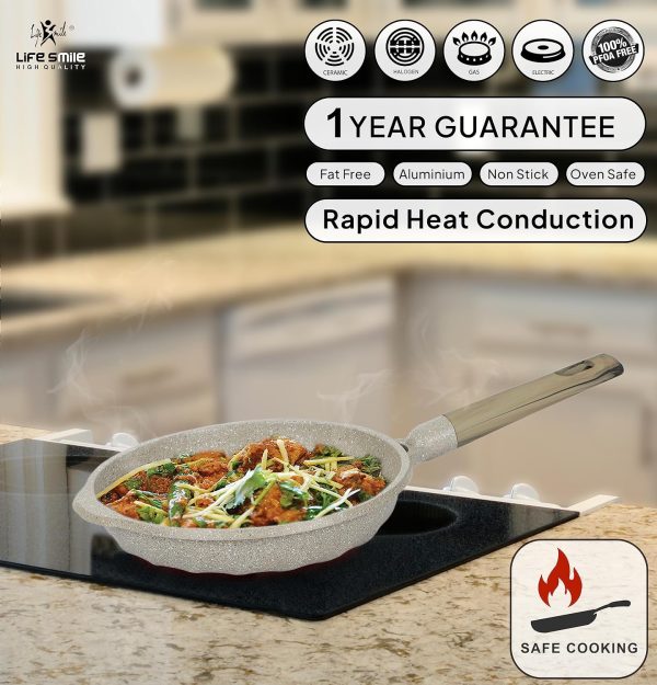Cookware Set LIFE SMILE 24 pieces Square Pots and Pans Set – Granite, Non-Stick, PFOA Free – Include Casseroles, Steam Pot, Shallow Pot, Grill Pan, Fry Pan, Saute Pan - Image 4