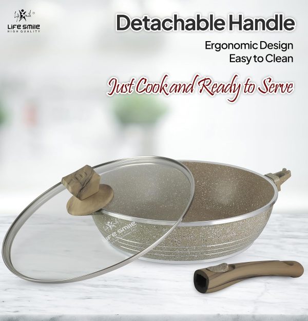 Cookware Set LIFE SMILE 24 pieces Square Pots and Pans Set – Granite, Non-Stick, PFOA Free – Include Casseroles, Steam Pot, Shallow Pot, Grill Pan, Fry Pan, Saute Pan - Image 6